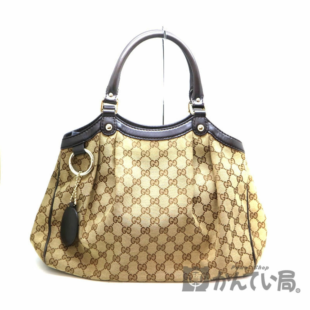 Gucci Sukey tote bag beige GG canvasith brown leather trim